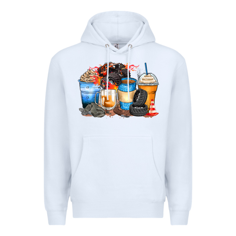Monster Truck Coffee Cups Premium Hoodie by Zillion Design Studio | Teevron