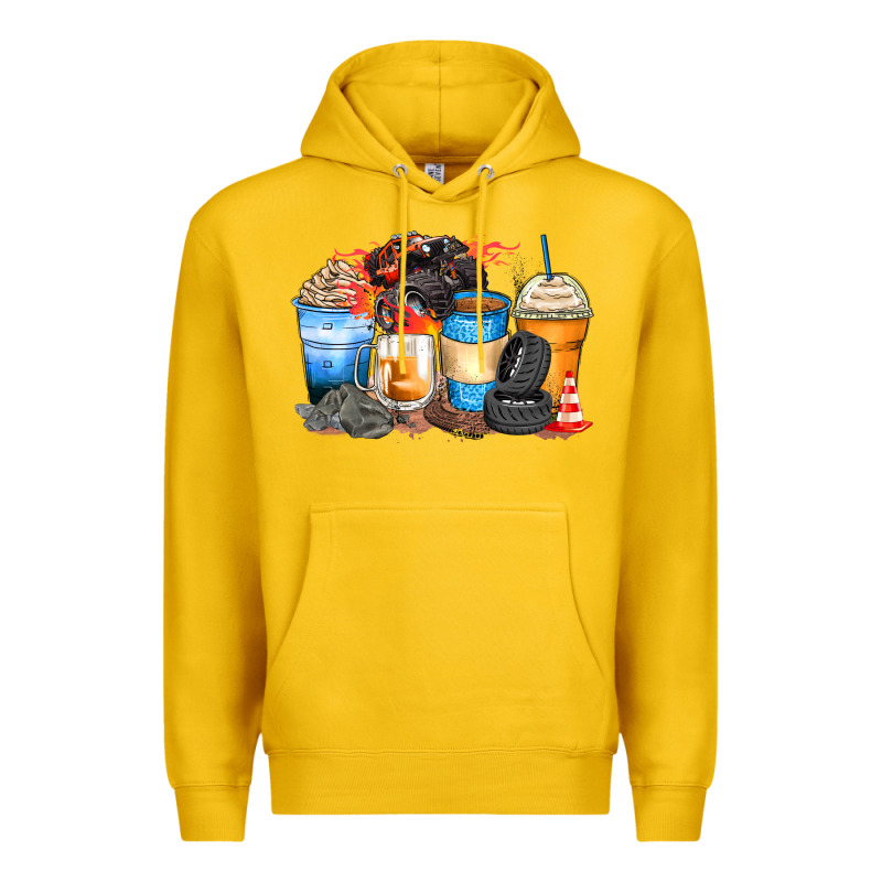 Monster Truck Coffee Cups Premium Hoodie by Zillion Design Studio | Teevron