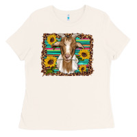 Bone goat daisy sunflowers leopard serape glitter Ladies Tee - Artiststas