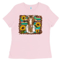 Bubblegum Pink goat daisy sunflowers leopard serape glitter Ladies Tee - Artiststas