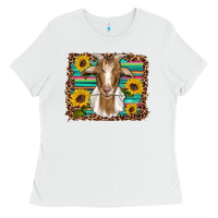 White goat daisy sunflowers leopard serape glitter Ladies Tee - Artiststas