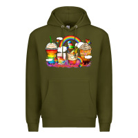 Army Green rainbow coffee cups Premium Hoodie - Zillion Design Studio