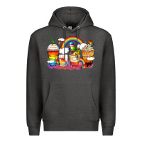 Charcoal Heather rainbow coffee cups Premium Hoodie - Zillion Design Studio
