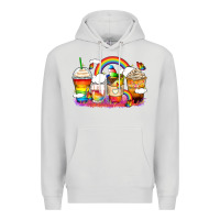 Dove Grey rainbow coffee cups Premium Hoodie - Zillion Design Studio