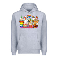 Heather Grey rainbow coffee cups Premium Hoodie - Zillion Design Studio