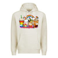 Oatmeal Heather rainbow coffee cups Premium Hoodie - Zillion Design Studio