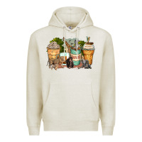 Oatmeal Heather safari animals coffee cups Premium Hoodie - Zillion Design Studio