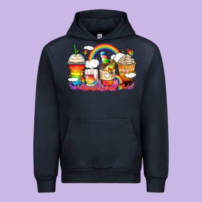 Rainbow Coffee Cups Urban Hoodie Designed By Zillion Design Studio
