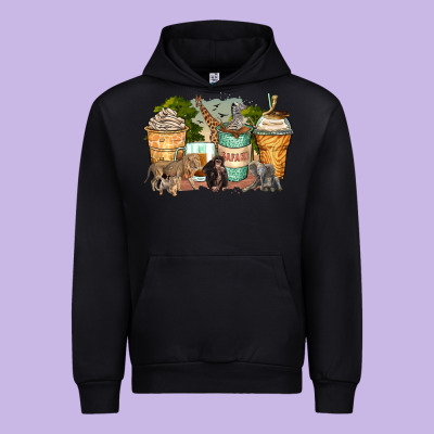 Safari Animals Coffee Cups Urban Hoodie Designed By Zillion Design Studio