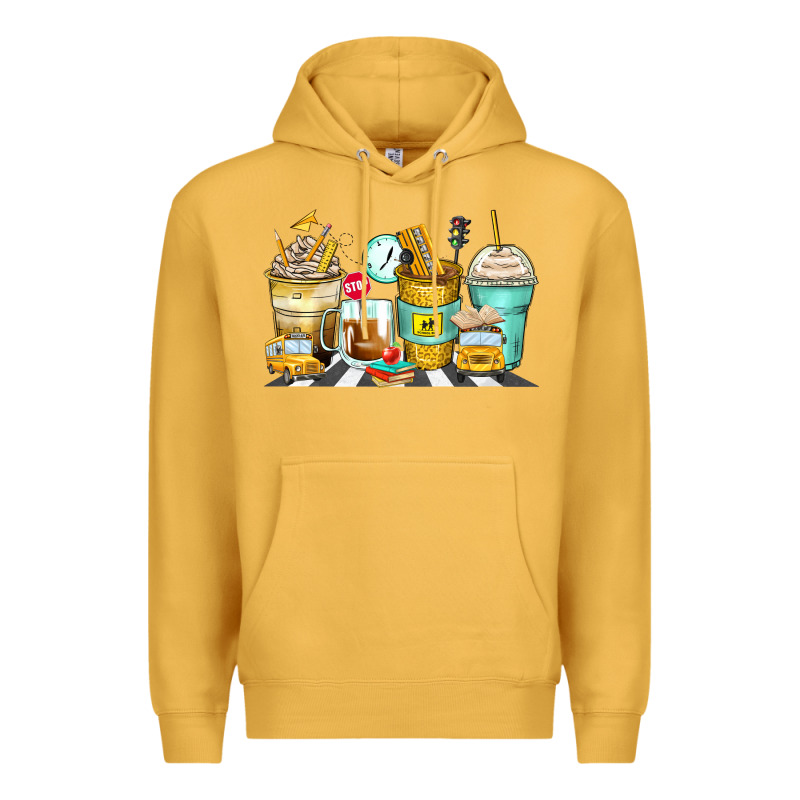 School Bus Coffee Cups Premium Hoodie by Zillion Design Studio | Teevron