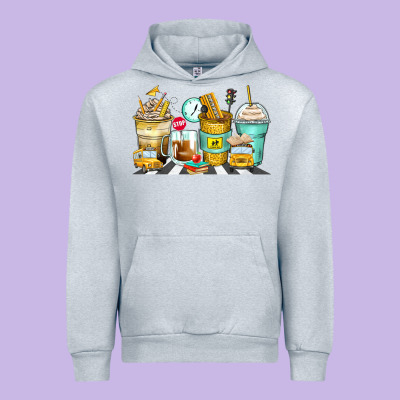 School Bus Coffee Cups Urban Hoodie Designed By Zillion Design Studio