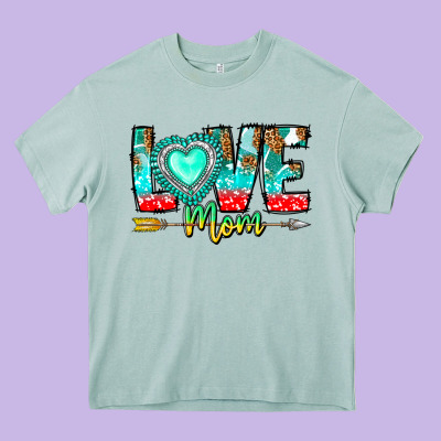 Love Mom Heavy Core Tee Designed By Cowhidedigitalart