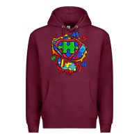 Burgundy autism superhero ripped tshirt Premium Hoodie - Zillion Design Studio