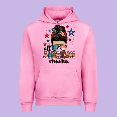 All American Mama Messy Bun Urban Hoodie Designed By Zillion Design Studio