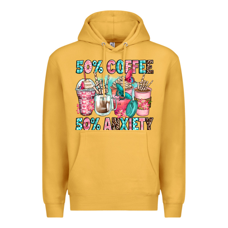 50 Coffee 50 Anxiety Coffee Cups Premium Hoodie by Zillion Design Studio | Teevron