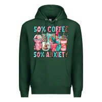 Sports Green 50 coffee 50 anxiety coffee cups Premium Hoodie - Zillion Design Studio