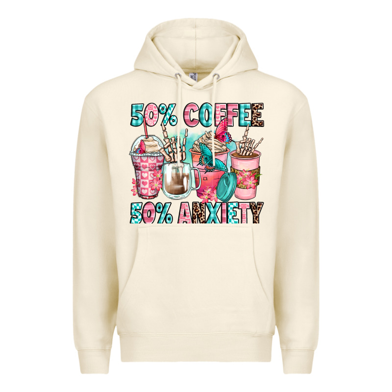 50 Coffee 50 Anxiety Coffee Cups Premium Hoodie by Zillion Design Studio | Teevron