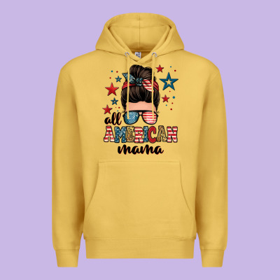 All American Mama Messy Bun Premium Hoodie Designed By Zillion Design Studio