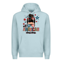 Blue Mist all american mama messy bun Premium Hoodie - Zillion Design Studio