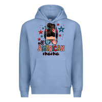 Colony Blue all american mama messy bun Premium Hoodie - Zillion Design Studio