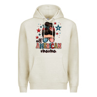 Oatmeal Heather all american mama messy bun Premium Hoodie - Zillion Design Studio