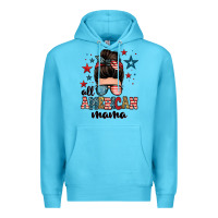 Ocean Blue all american mama messy bun Premium Hoodie - Zillion Design Studio