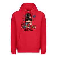 Red all american mama messy bun Premium Hoodie - Zillion Design Studio