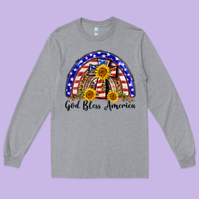 God Bless America  Rainbow Long Sleeve Tee Designed By Barkaloodesign