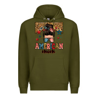 Army Green american mom junkie messy bun Premium Hoodie - Zillion Design Studio