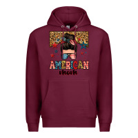 Burgundy american mom junkie messy bun Premium Hoodie - Zillion Design Studio