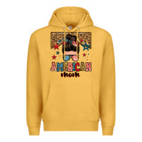 Mustard american mom junkie messy bun Premium Hoodie - Zillion Design Studio
