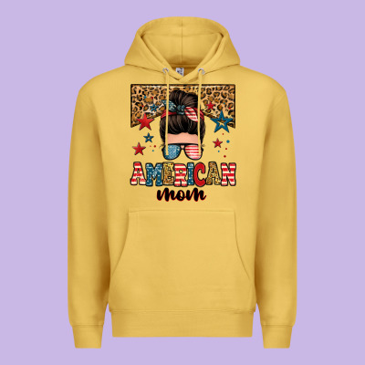 American Mom Junkie Messy Bun Premium Hoodie Designed By Zillion Design Studio