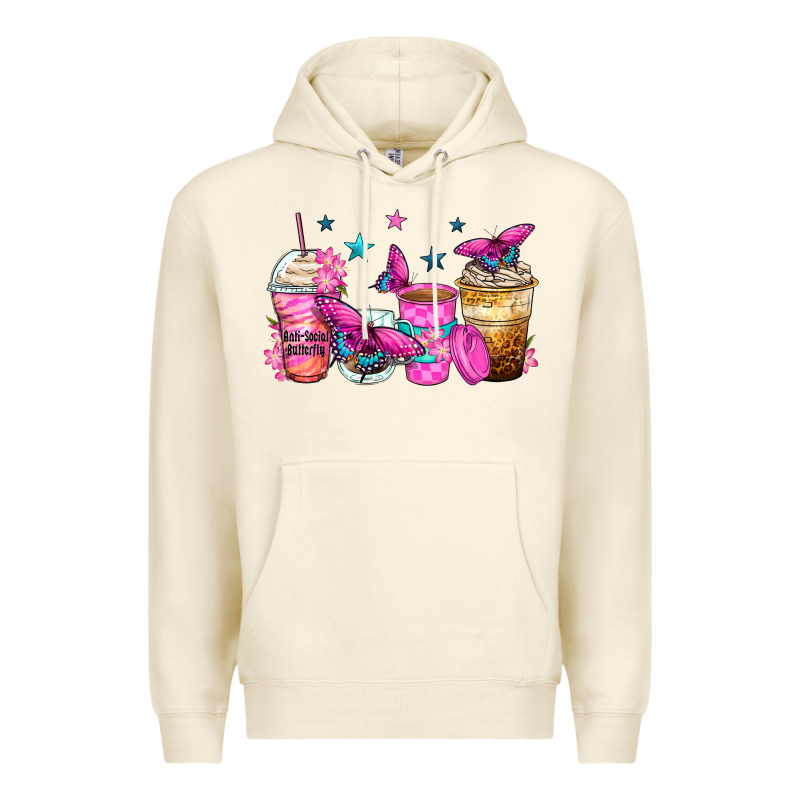 Antisocial Butterfly Coffee Cups Premium Hoodie by Zillion Design Studio | Teevron