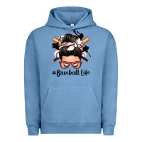 Pigment Pebble Blue baseball life messy bun Urban Hoodie - Zillion Design Studio