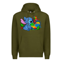 Army Green autism stitch heart Premium Hoodie - Zillion Design Studio