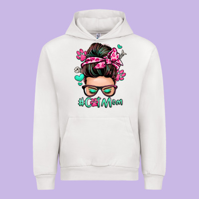 Cat Mom Messy Bun Urban Hoodie Designed By Zillion Design Studio