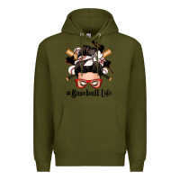 Army Green baseball life messy bun Premium Hoodie - Zillion Design Studio