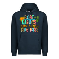 Navy boat waves sun rays lake days Premium Hoodie - Zillion Design Studio