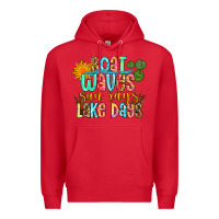 Red boat waves sun rays lake days Premium Hoodie - Zillion Design Studio