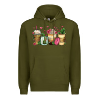 Army Green cactus coffee cups Premium Hoodie - Zillion Design Studio