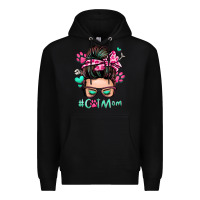 Black cat mom messy bun Premium Hoodie - Zillion Design Studio