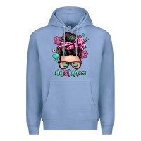 Colony Blue cat mom messy bun Premium Hoodie - Zillion Design Studio