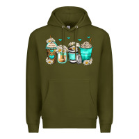 Army Green daisy coffee cups Premium Hoodie - Zillion Design Studio