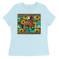Baby Blue western horse sunflowers Ladies Tee - Artiststas