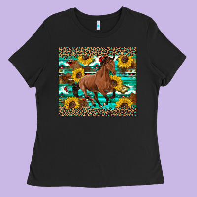 Western Horse Sunflowers Ladies Tee Designed By Artiststas