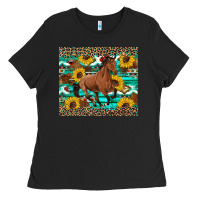 Black western horse sunflowers Ladies Tee - Artiststas