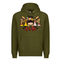 Army Green mom of both baseball and softball messy bun Premium Hoodie - Zillion Design Studio