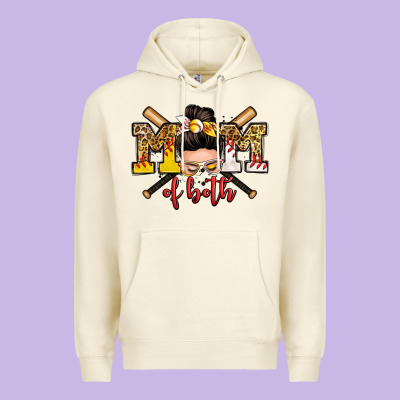 Mom Of Both Baseball And Softball Messy Bun Premium Hoodie Designed By Zillion Design Studio