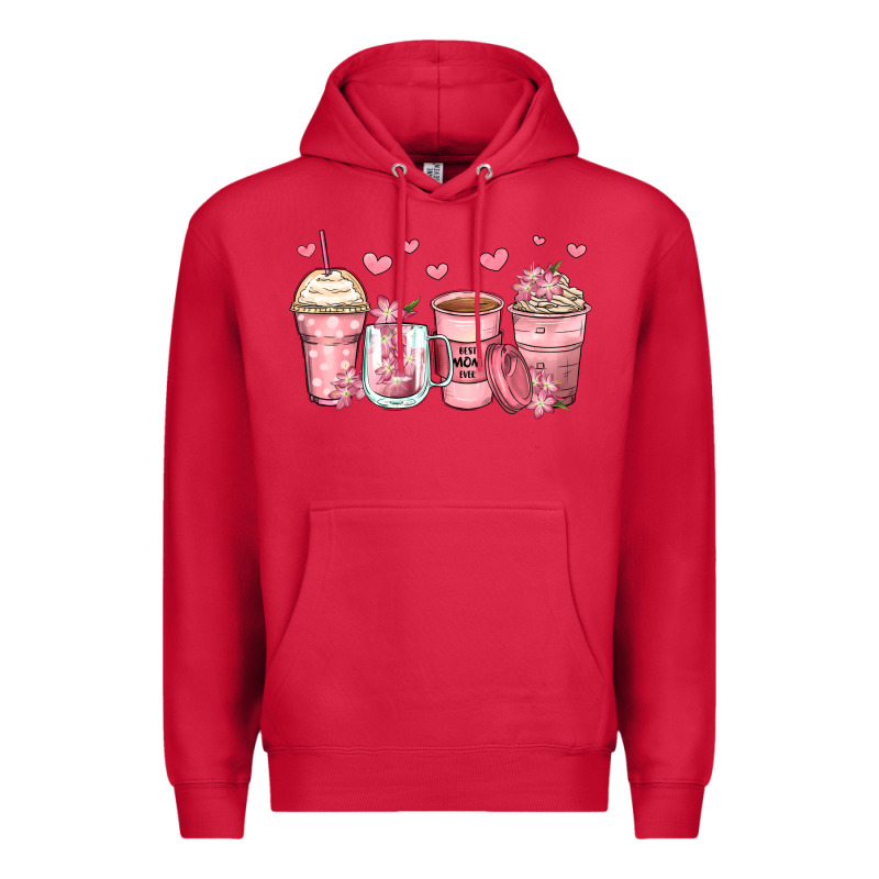 Mother's Day Floral Coffee Cups Premium Hoodie by Zillion Design Studio | Teevron