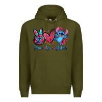 Army Green peace love stitch Premium Hoodie - Zillion Design Studio